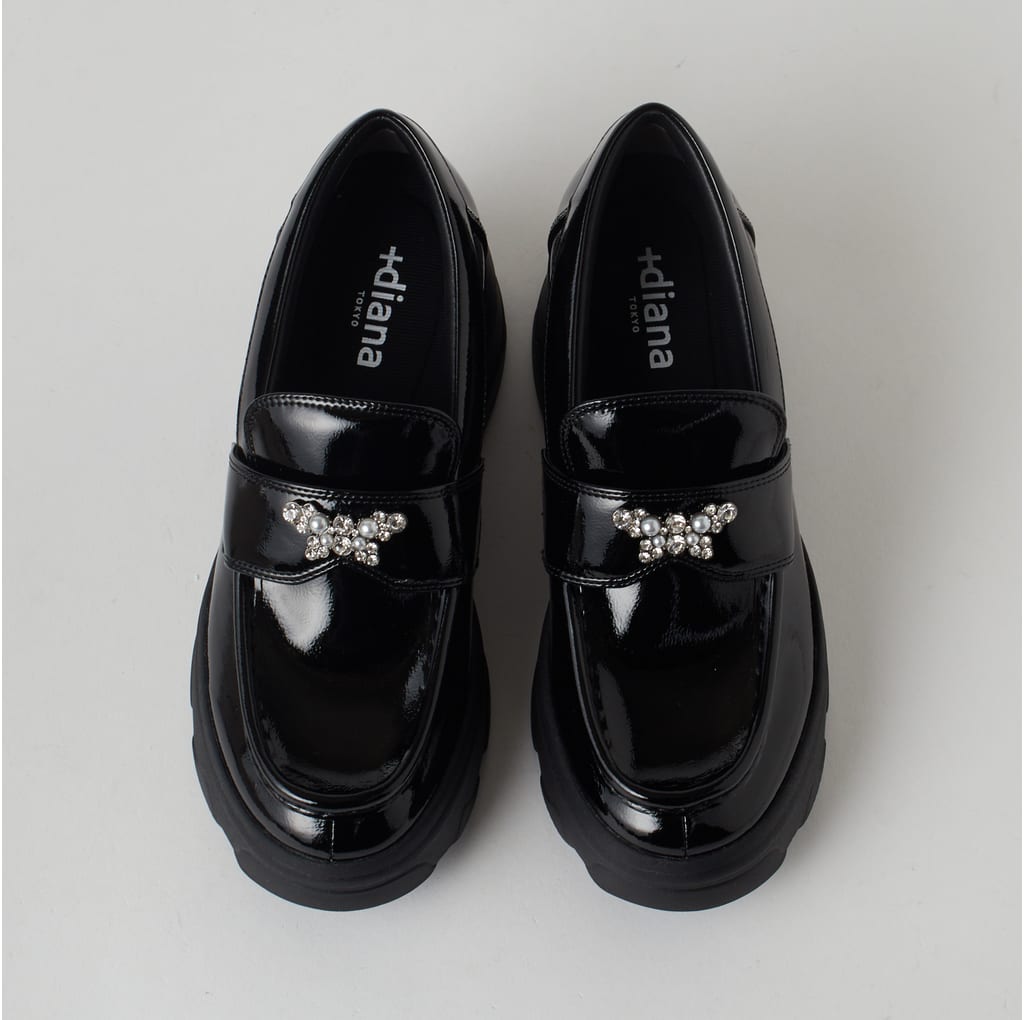 プラスダイアナ ビジュー付きスニーカーローファー 厚底 箱付き プラス