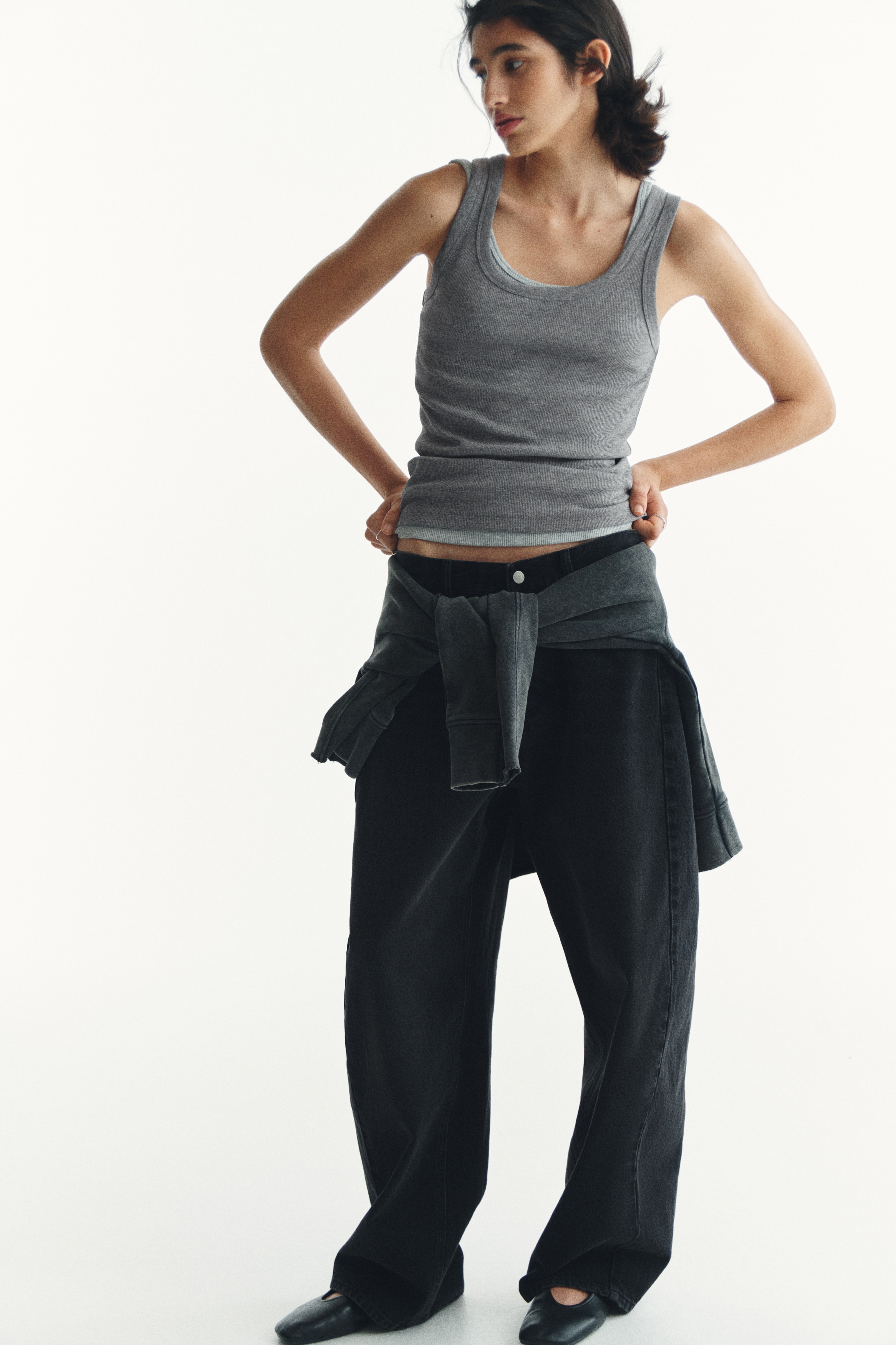 リブタンクトップ - グレーメランジ - レディース | H&M JP