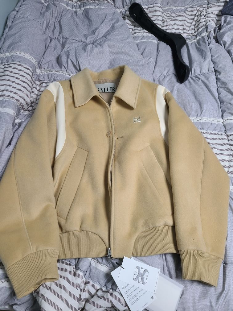 MUSINSA | SATUR Percy wool blend varsity jacket organic beige