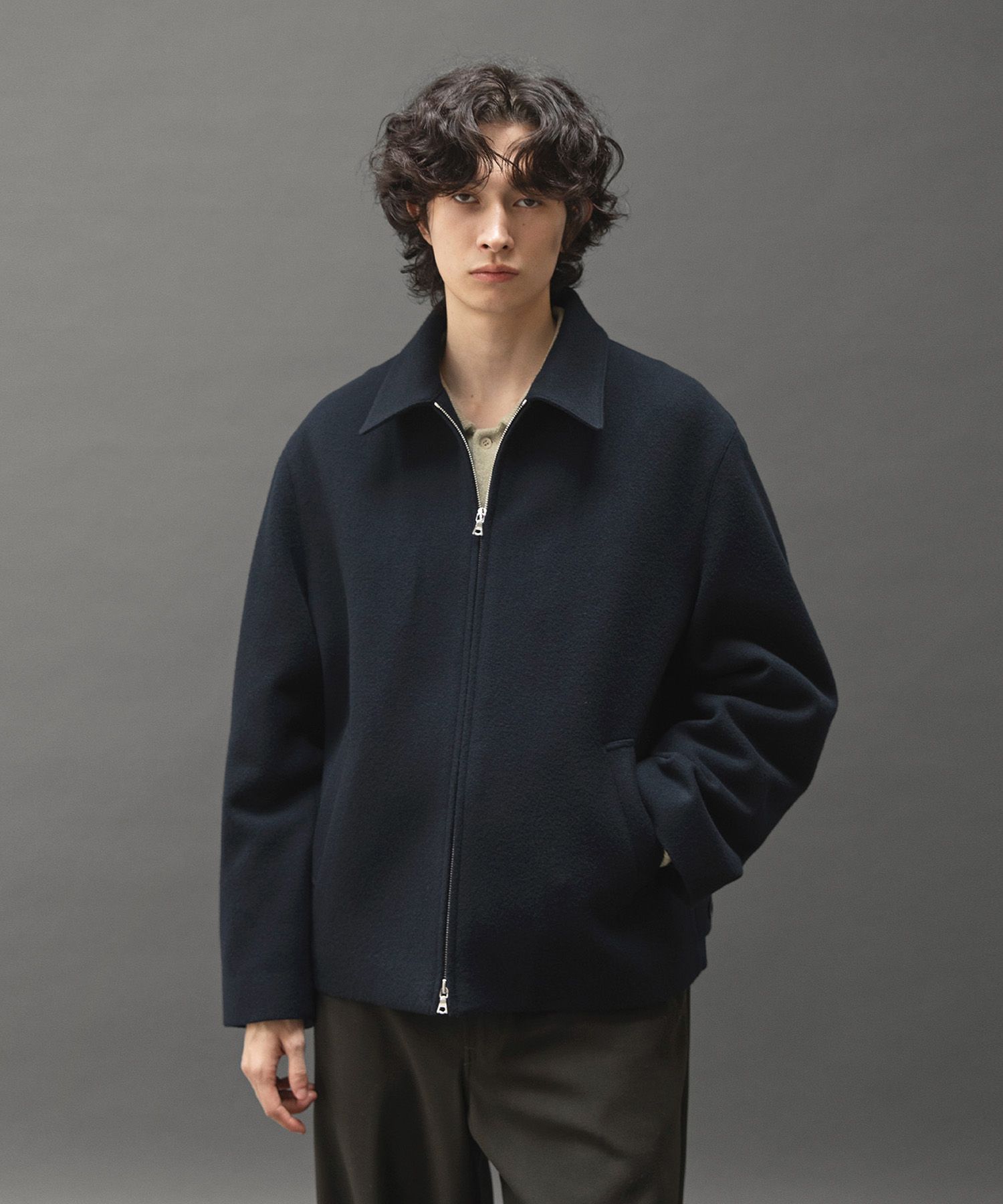 MUSINSA | ANOTHER OFFICE Zen Mosser Wool Blouson (Dark Navy)