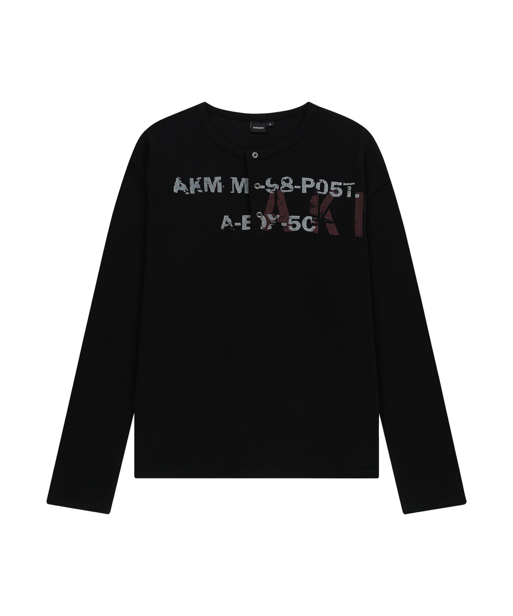 MUSINSA | AAKAM Waffle Henry Neck Long Sleeve (Black)