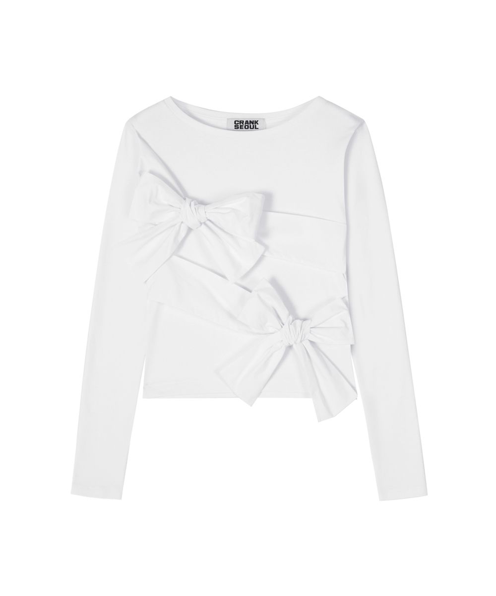 MUSINSA公式 | CRANK ダブルリボンタイトトップ_ホワイト
