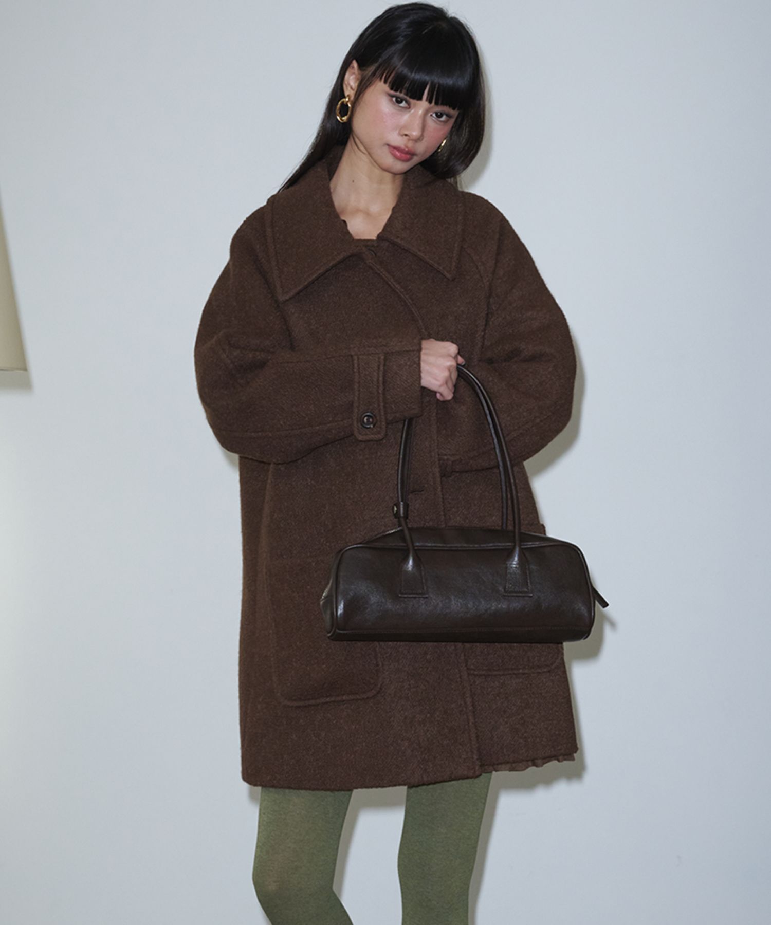 MUSINSA公式 | OPENING SUNSHINE ブークルハーフウールコート_ブラウン