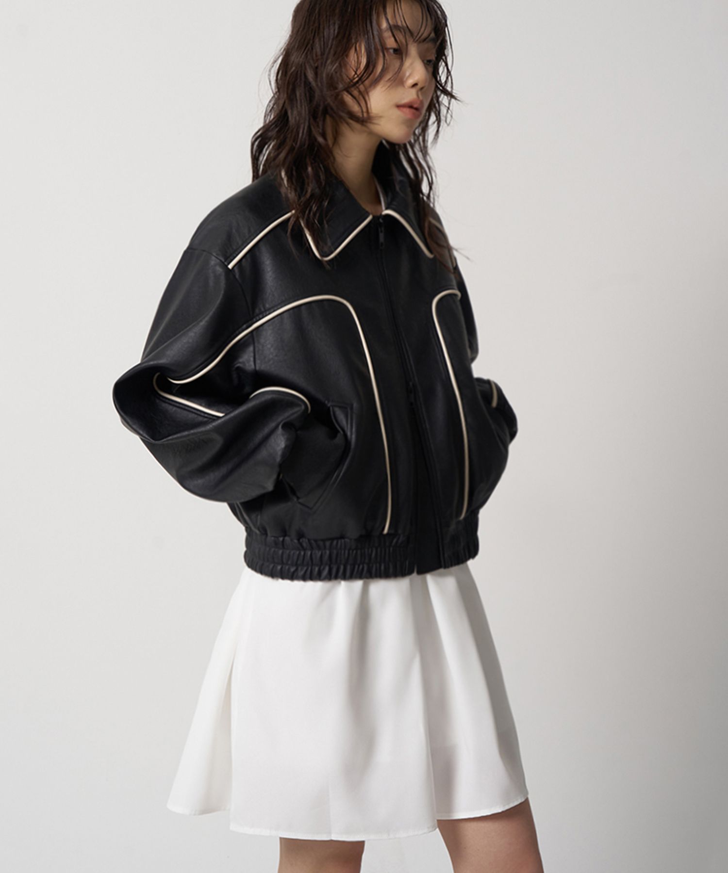 MUSINSA公式 | ORO [ウィメンズ]バーピングレザー パイピングブルゾン_