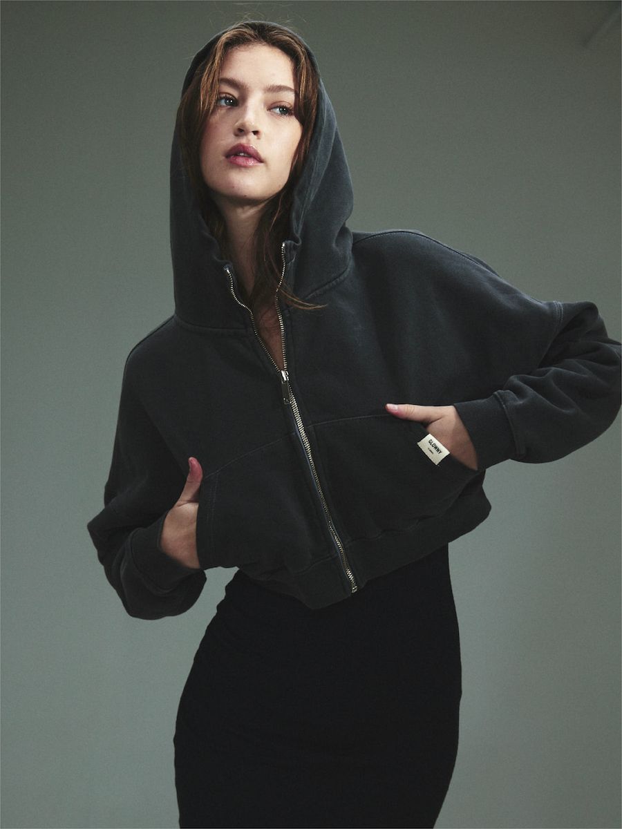 MUSINSA | GLOWNY G CLASSIC WASHED CROP ZIP UP (CHARCOAL)