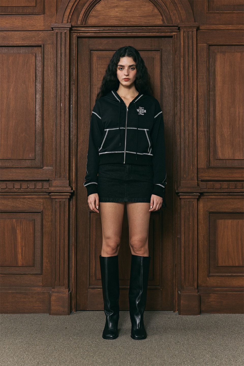 MUSINSA公式 | TOOMUCHTAX CROPPED ZIP-UP HOODIE (BLACK)