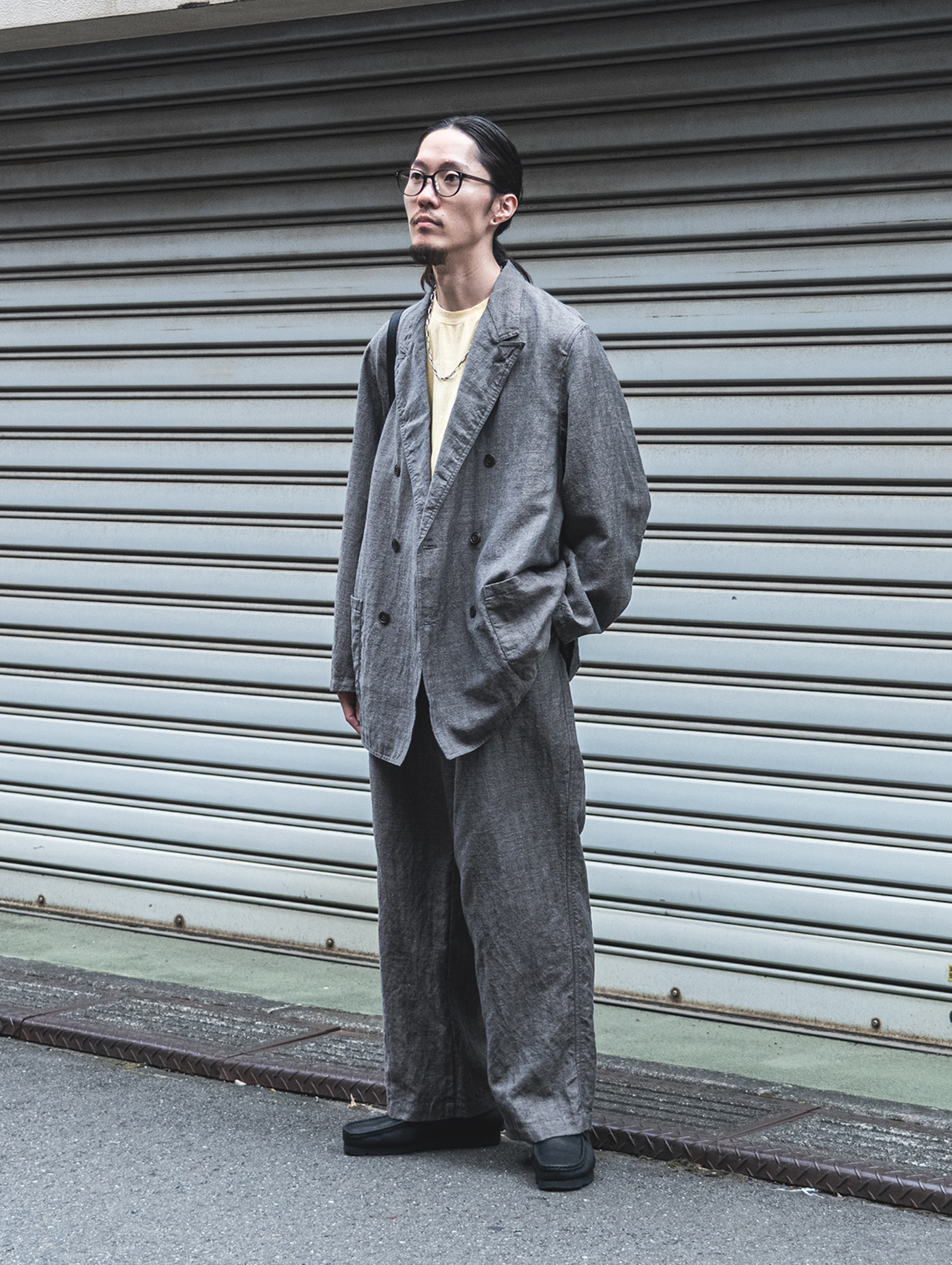 リネンウール 杢ヘリンボーン ダブルブレスト ジャケット｜nest Robe