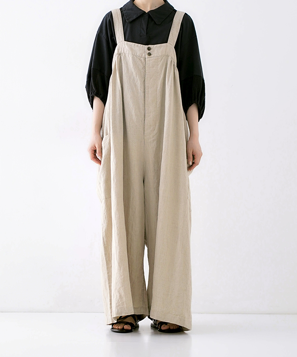 ブラックリネンワイドサロペット｜nest Robe / CONFECT ONLINE SHOP