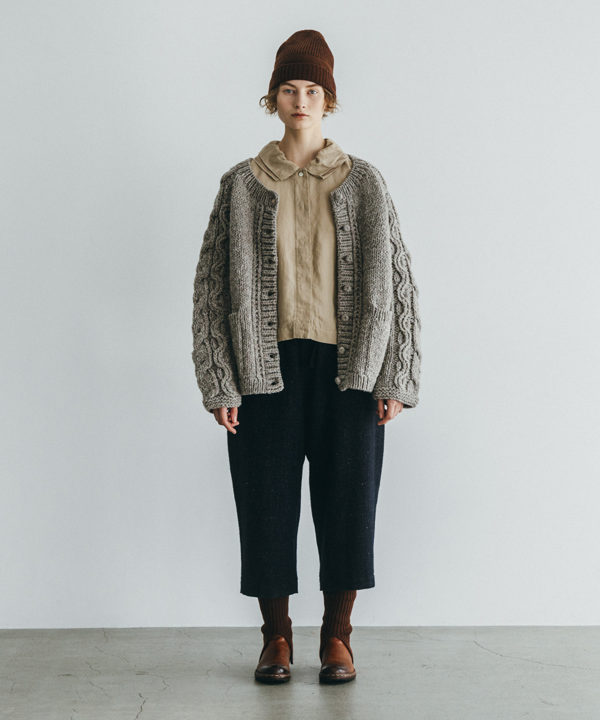 ペルーケーブルスリーブニットカーディガン｜nest Robe / CONFECT