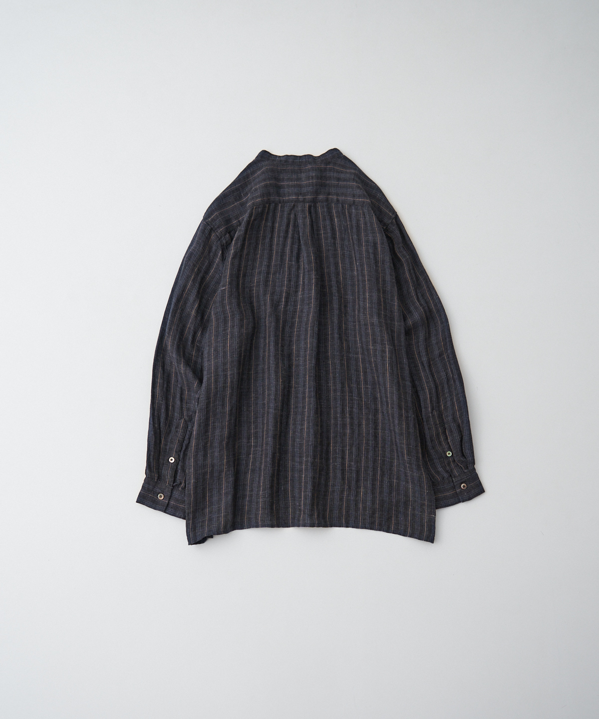 コットンリネン ネップピンチェックバンドカラーシャツ 【公式通販】