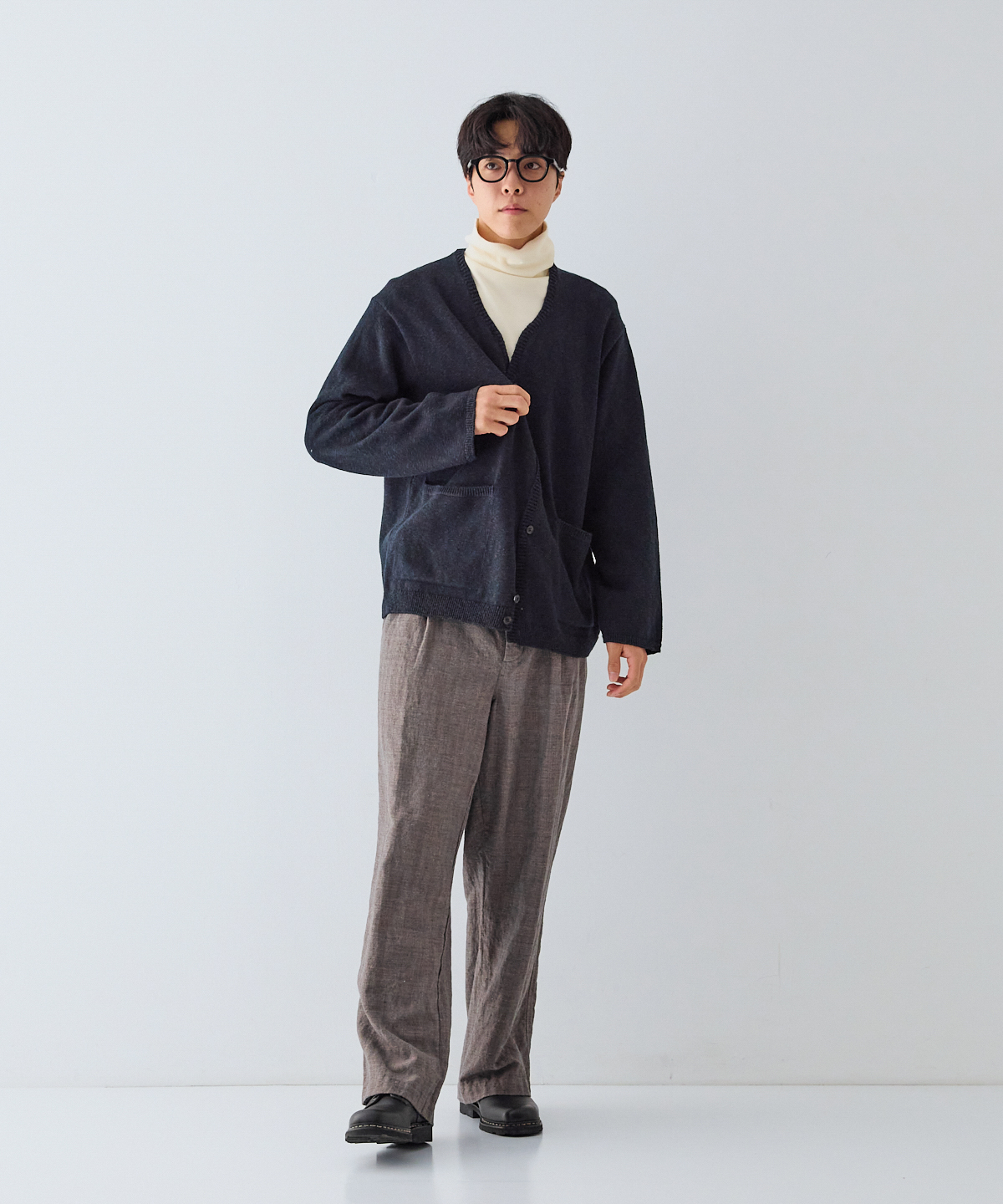 ウールコットン スラブニット キーネックカーディガン｜nest Robe