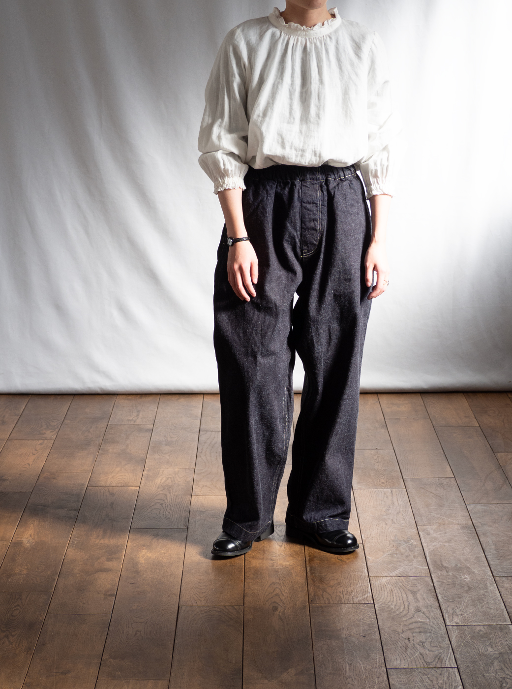 nest Robeインディゴリネンギャザー サルエルパンツ nest Robe