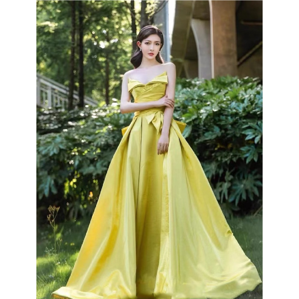 送料無料】モードカラー:スタイリッシュカラードレスイエロー