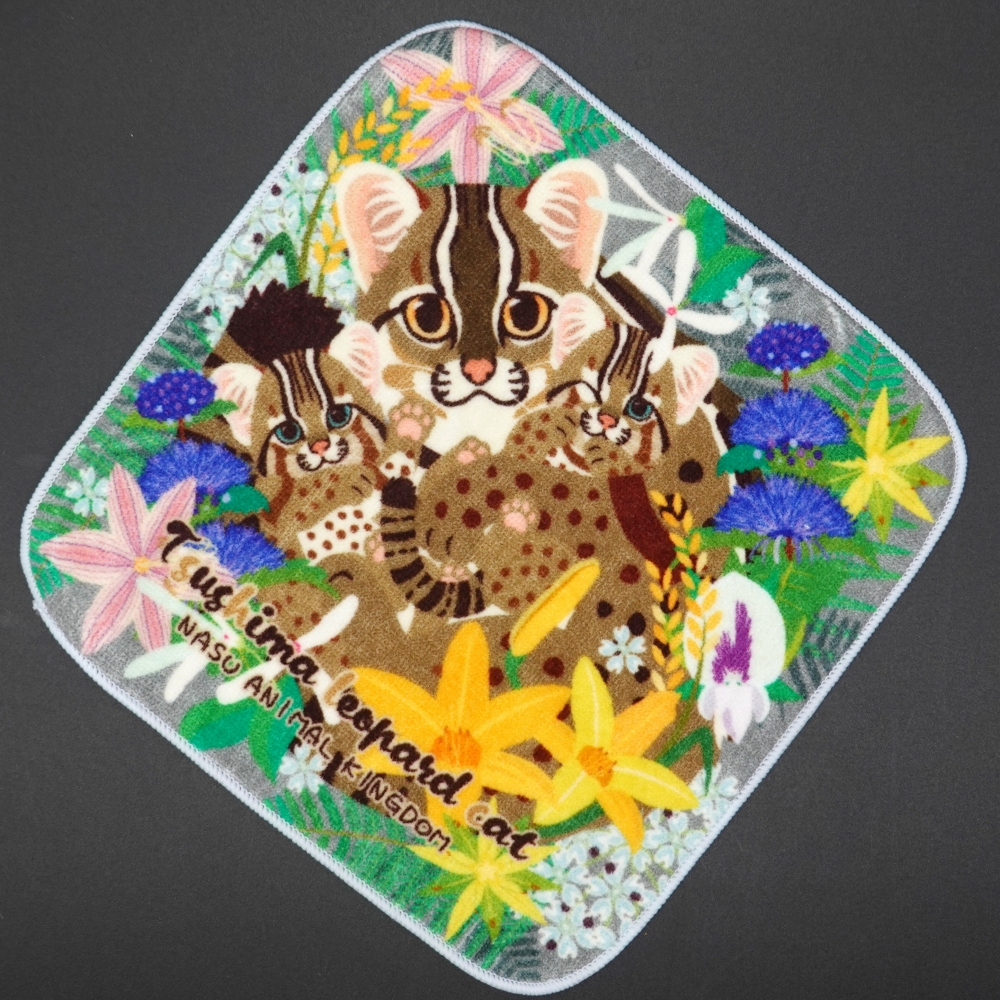 ツシマヤマネコ募金付】ミニタオル 対馬の花とヤマネコ【Original