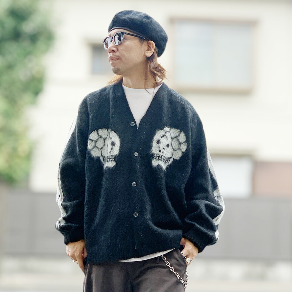 THRIFTY LOOK / RAGLAN SLEEVE SOUVENIR CARDIGAN - SKULL