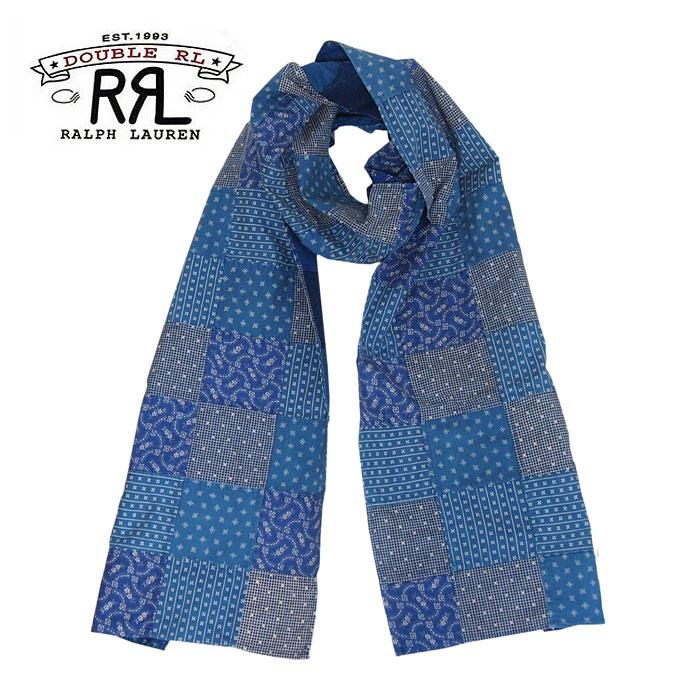 ラルフローレン ダブルアールエル パッチワーク インディゴ ストール