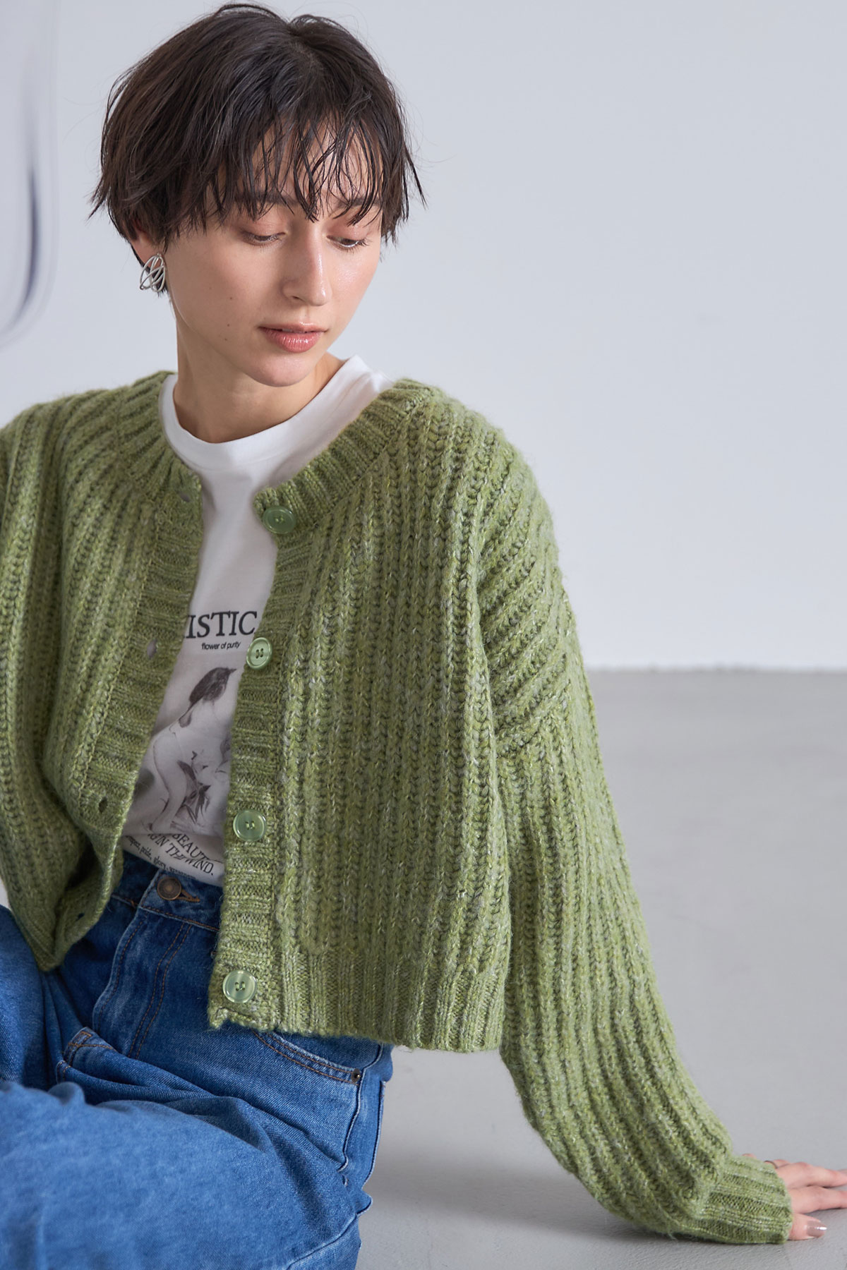 前後2WAY畦編みリブカーディガン※一部店舗のみ入荷