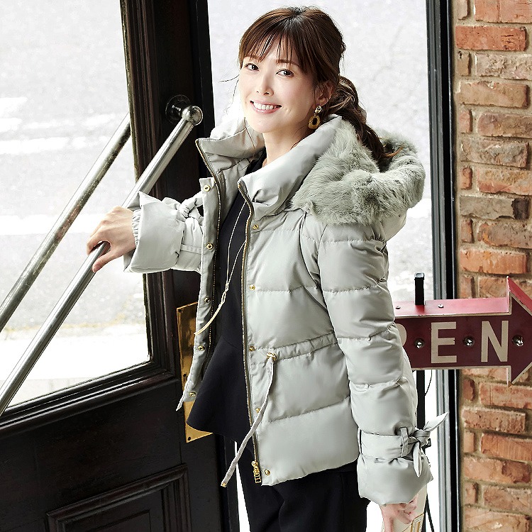 ラビットファーフードショートダウンジャケット「D788」-RUIRUE BOUTIQUE