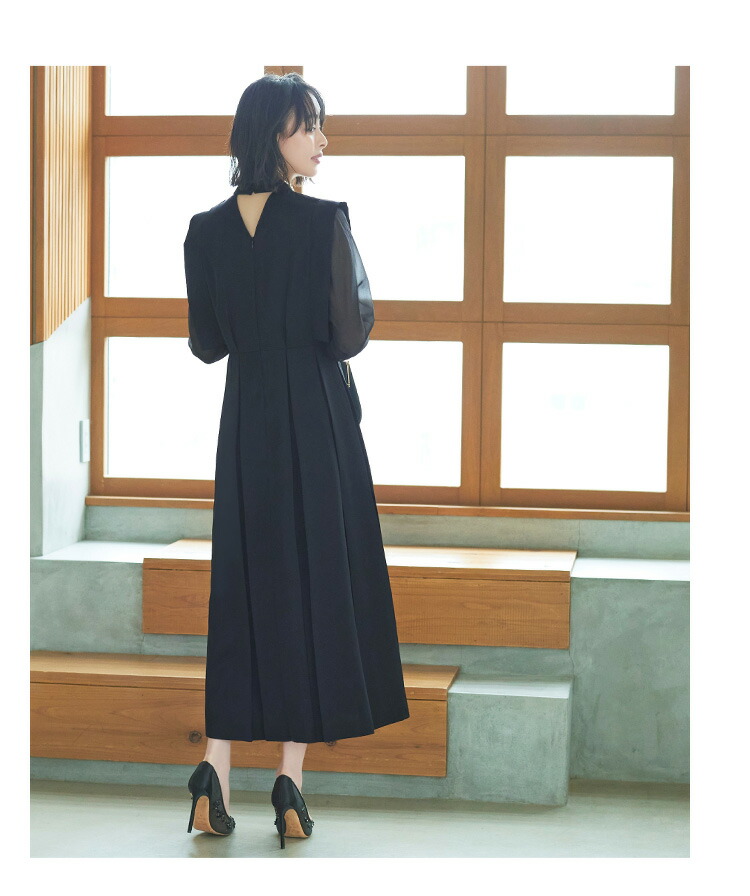 シアースリーブプリーツロングワンピース「U1193」