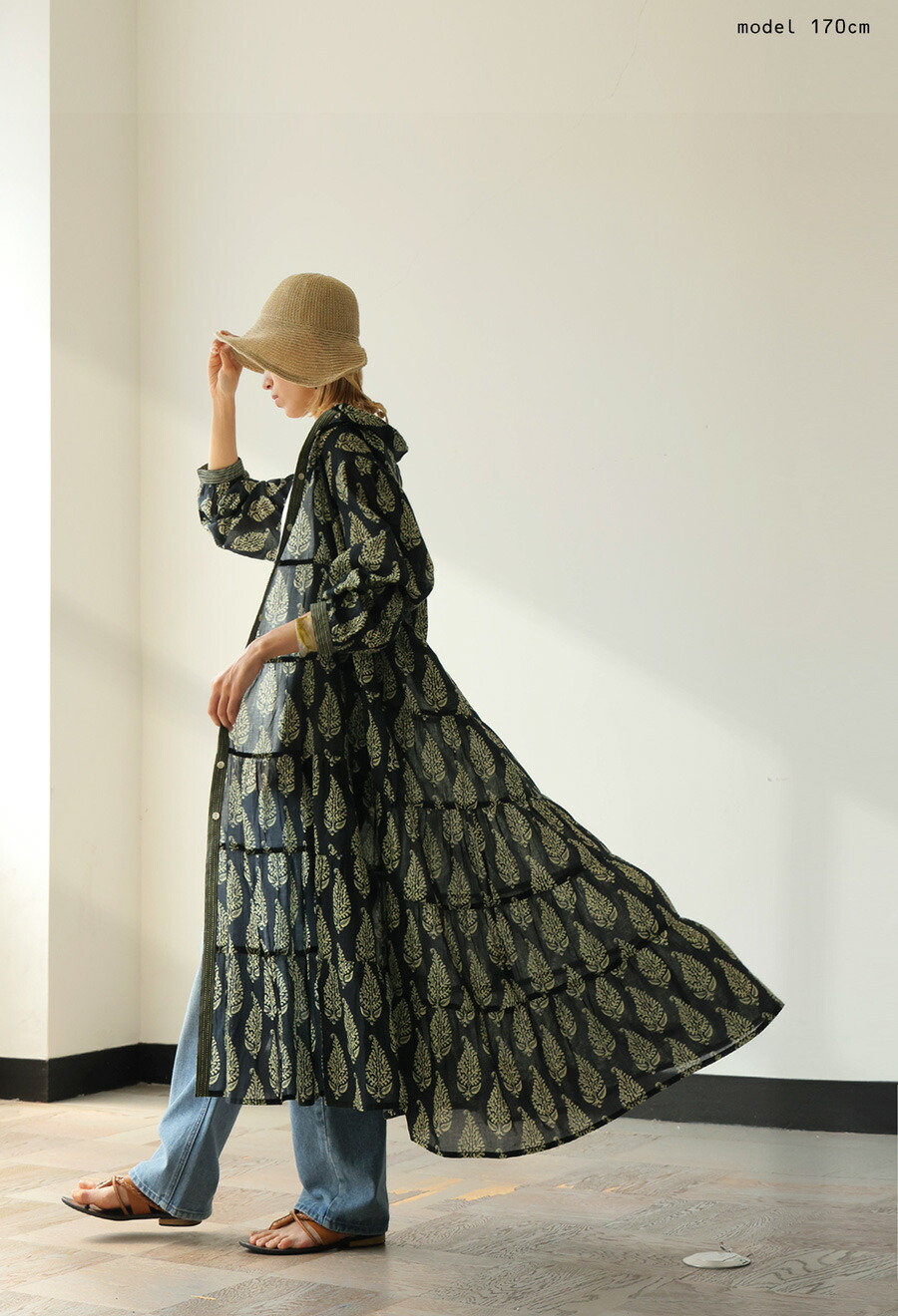 ボタニカル柄 シャツワンピース レディース 長袖 送料無料・再入荷