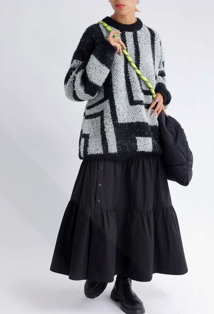 幾何学柄 モヘアタッチニット ユニセックス 長袖 トップス 送料無料