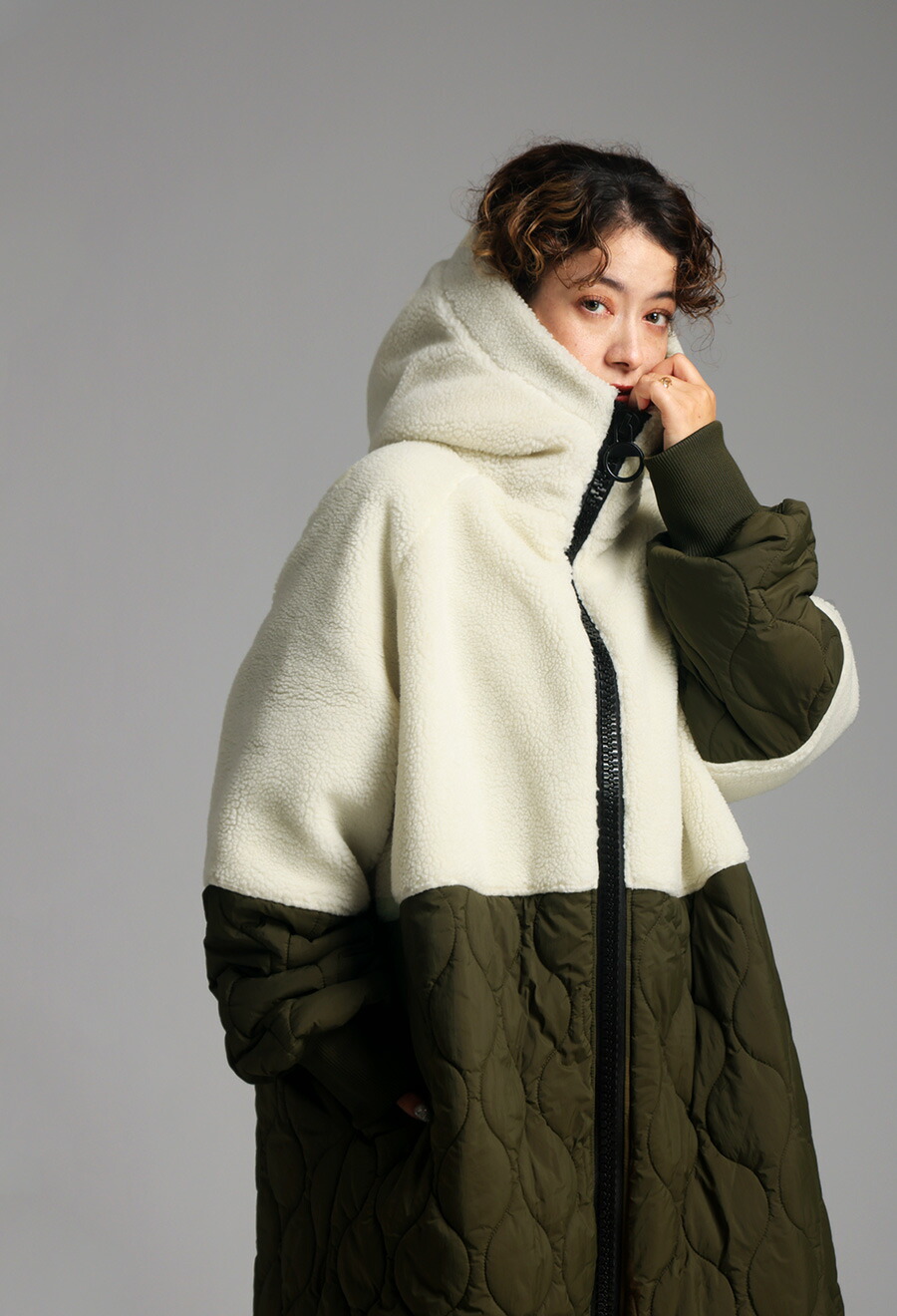 ビッグファスナー ロングコート レディース ボアアウター 送料無料・再