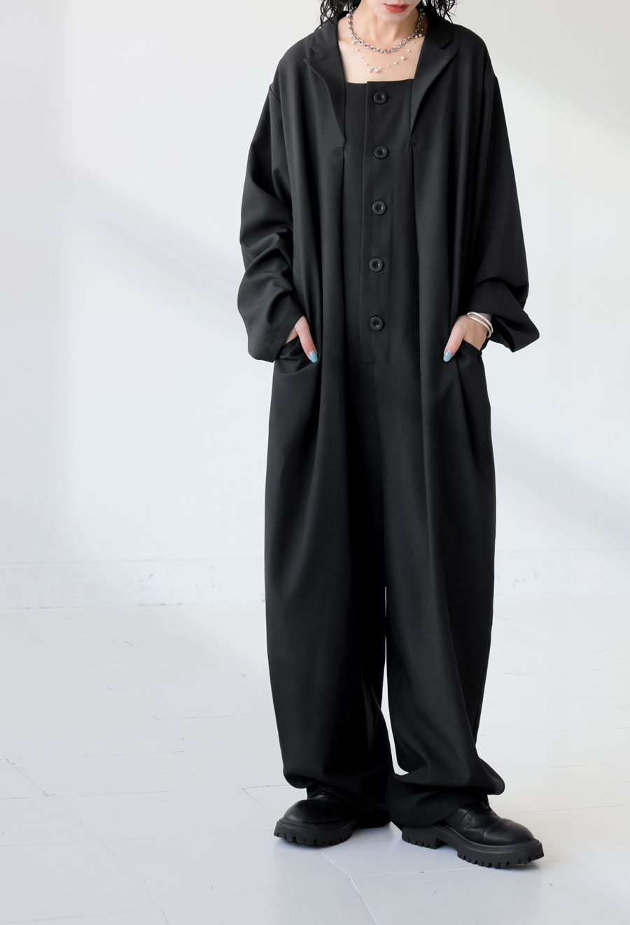 テーラードカラー オールインワン レディース 長袖 送料無料・再入荷