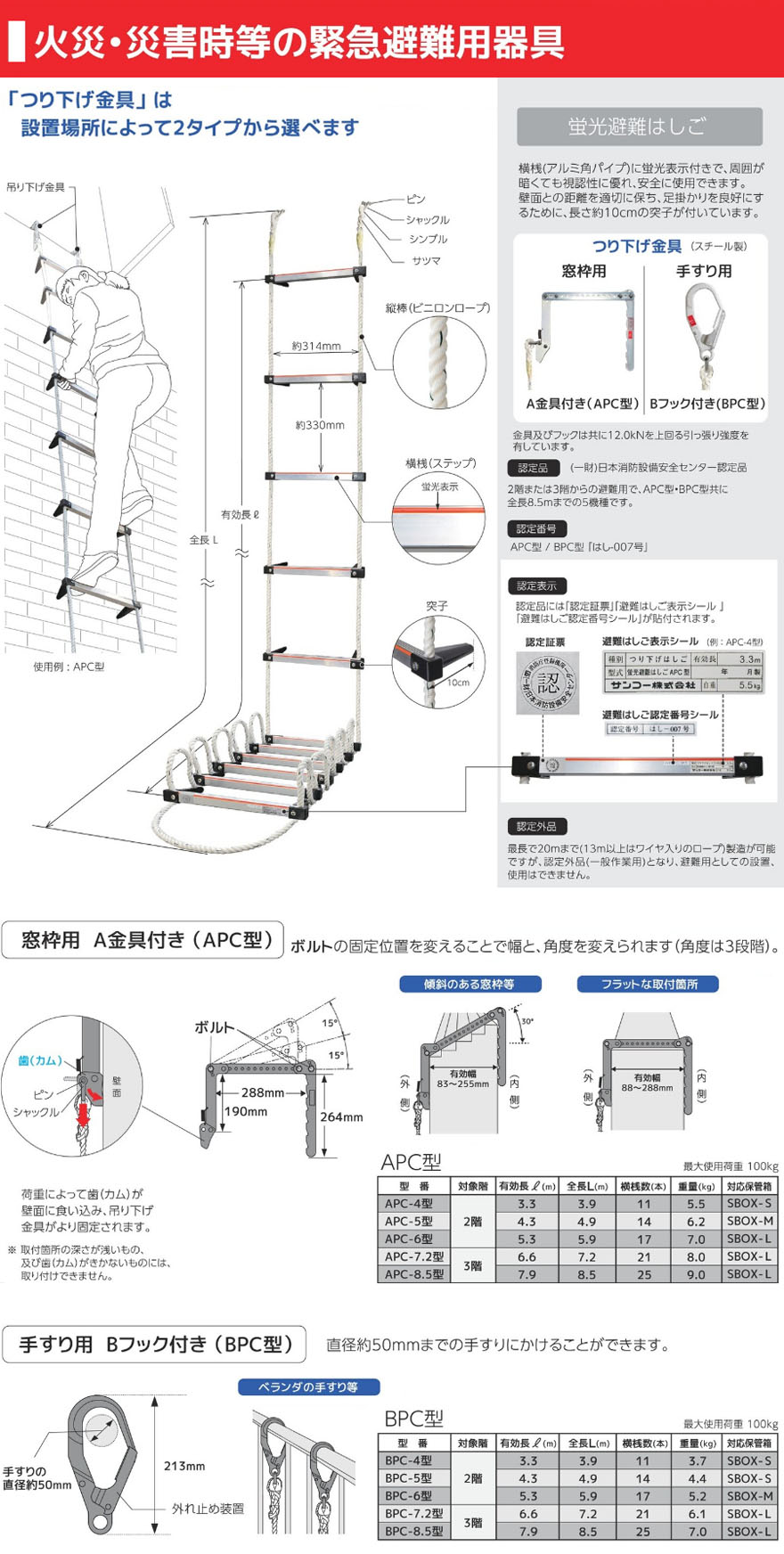 楽天市場】タイタン 蛍光避難はしご 3階用 APC-7.2型 有効長6.6m