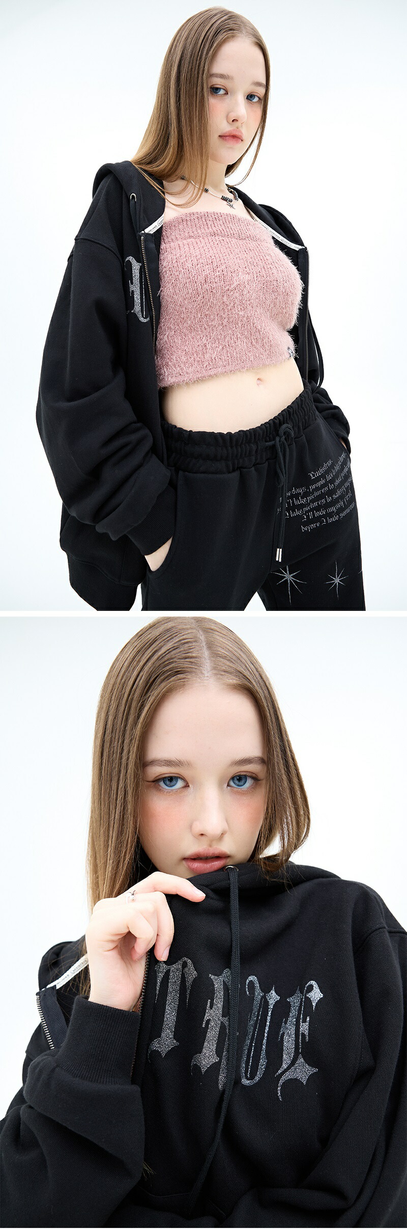 楽天市場】[LUV IS TRUE] 韓国女性に人気 MZ 2-WAY GLITTER HOOD ZIP