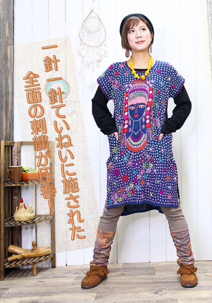 チュニック Tシャツ 春 夏 半袖 重ね着 レディース ！ ハンド 刺繍