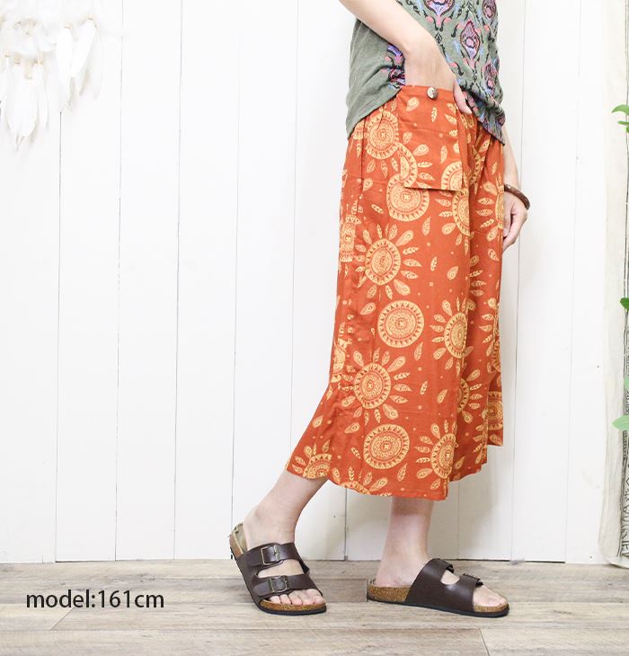 タイパンツ ワイド ガウチョ ハーフ ！さらさら レーヨン エスニック柄