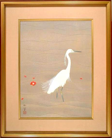 上村松篁【丹頂】木版画　絹本　双幅　美術書院　限定350部　掛軸 上村松篁【丹頂】木版画 絹本 双幅 美術書院 限定350部 掛軸 上村松篁