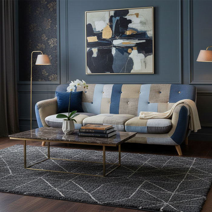 マルチカラーパッチワーク柄フラットソファ オットマン KARE風/Halo風