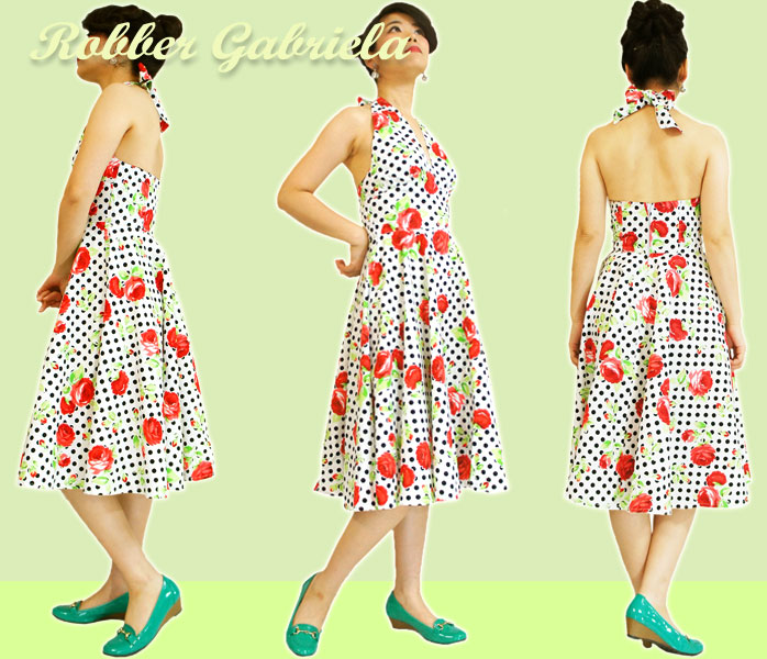 楽天市場】【S】【M】【L】ロカビリー ワンピース（薔薇 水玉）白