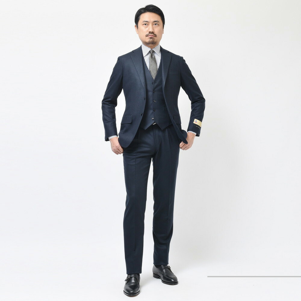 SALE】guji（グジ）ウールフランネルソリッド3B1プリーツスーツ(MADE