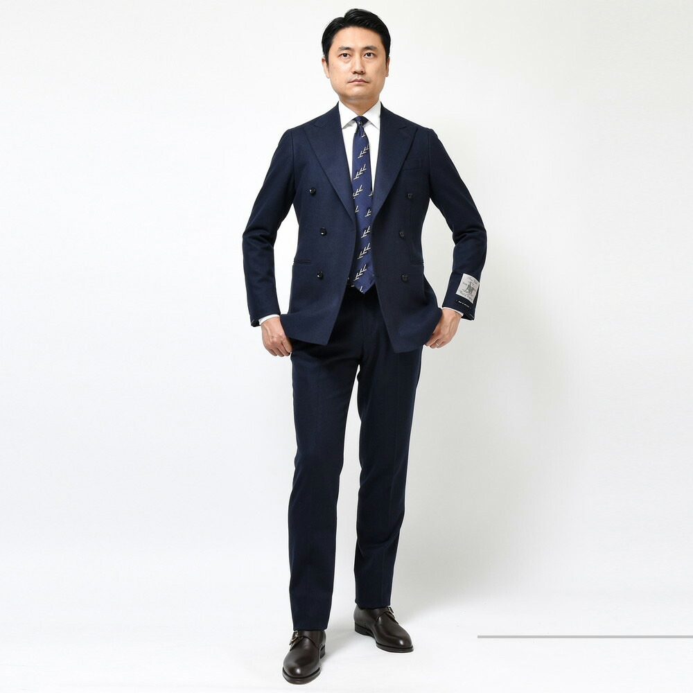 guji（グジ）ウールフランネルソリッド6B1プリーツダブルスーツ (MADE