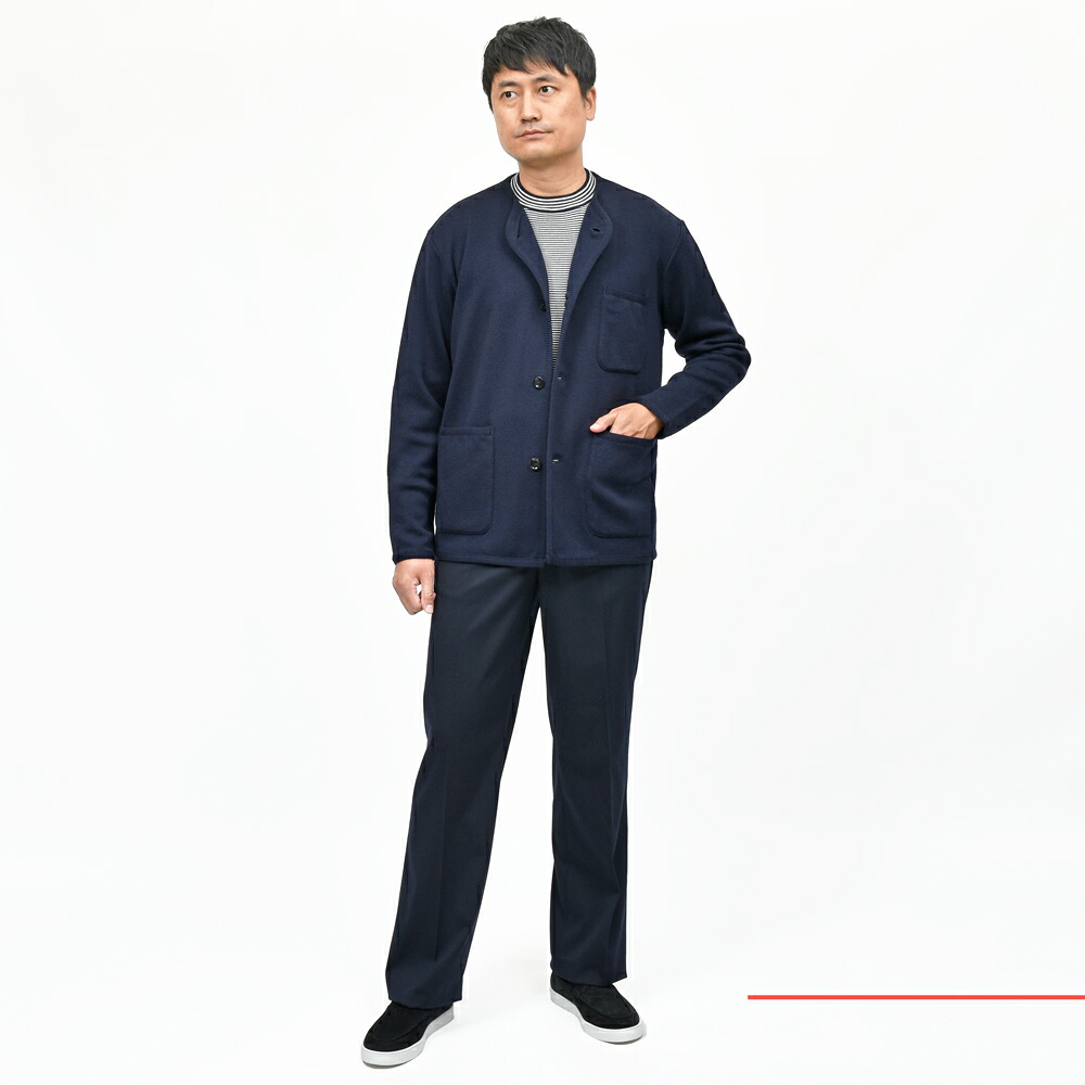 LARDINI（ラルディーニ）ウールミラノリブノーカラーニットジャケット