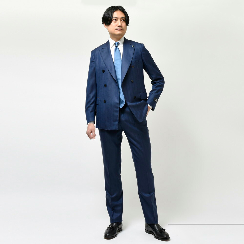 Belvest（ベルベスト）ウールヘリンボーン6B1プリーツダブルスーツ