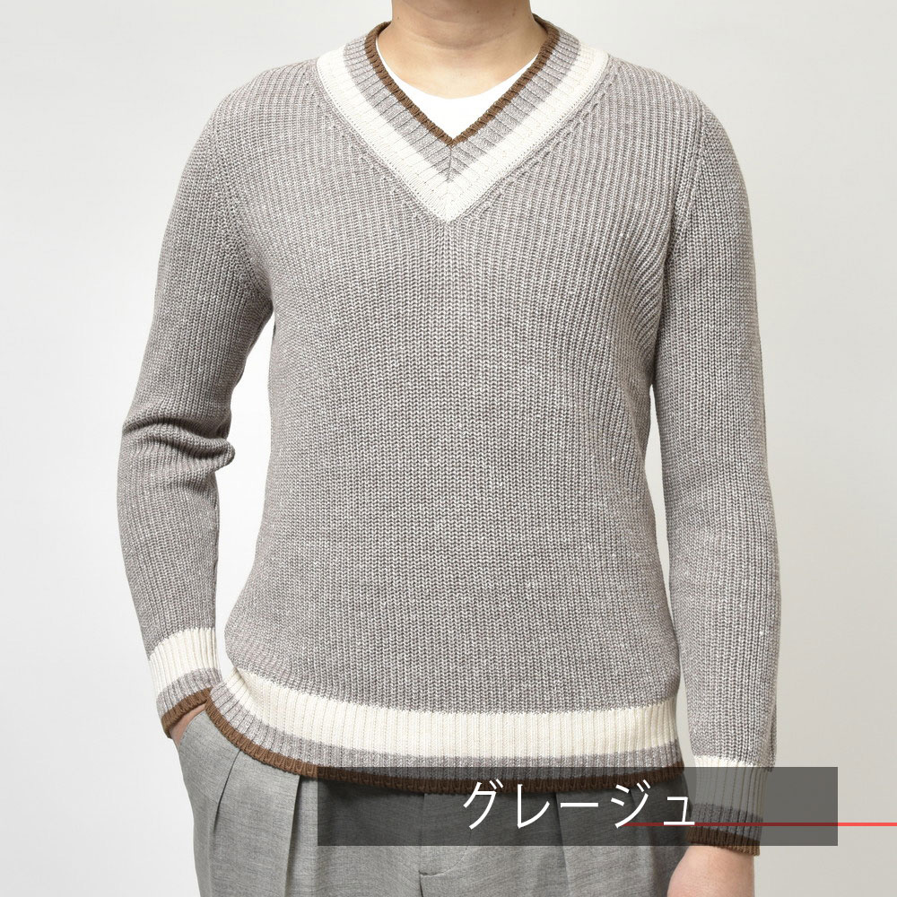 SALE】GRAN SASSO（グランサッソ）ローゲージリネンコットンVネック