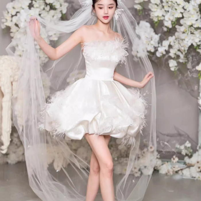 楽天市場】ANGEL カラードレス 新作 ベアトップ フラワー フェザー