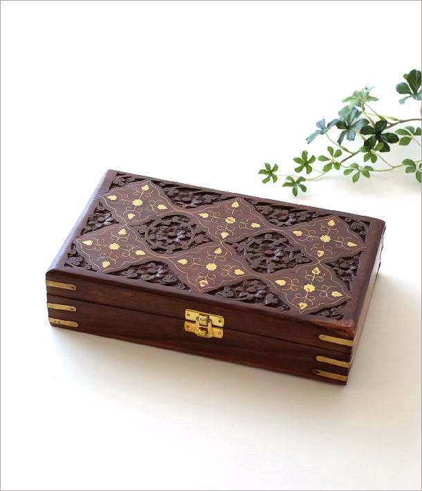 楽天市場】アクセサリーケース 木製 真鍮 象嵌細工 彫刻 収納ボックス