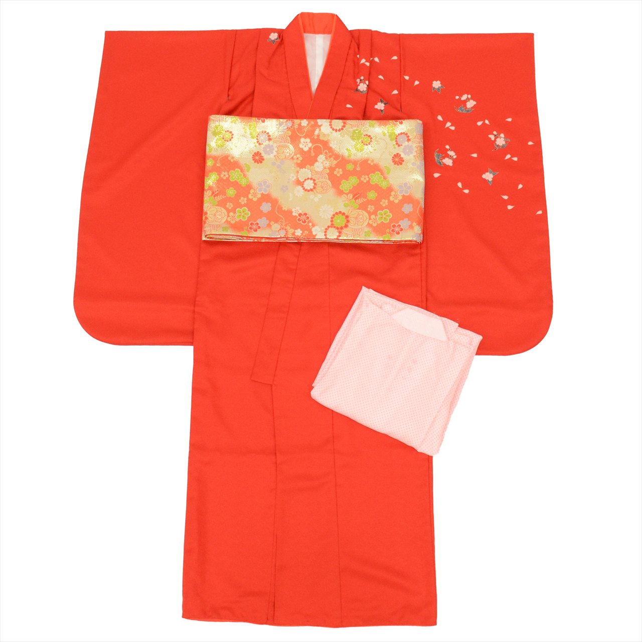 10%OFF☆P10倍／七五三 女の子 7歳 3点セット 化繊 着物 帯 長襦袢