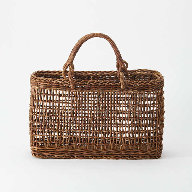 透かし編みあけび籠(国産材/中サイズ/リング取手)(約)幅34×マチ10.5