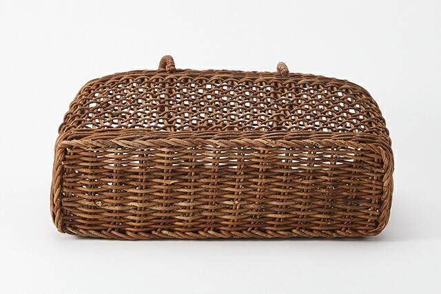 透かし編みあけび籠(国産材/中サイズ/リング取手)(約)幅34×マチ10.5