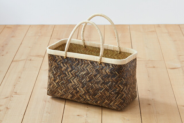 楽天市場】特選 黒竹市場かご(籐取手/中サイズ)(約)幅41×マチ21×本体高