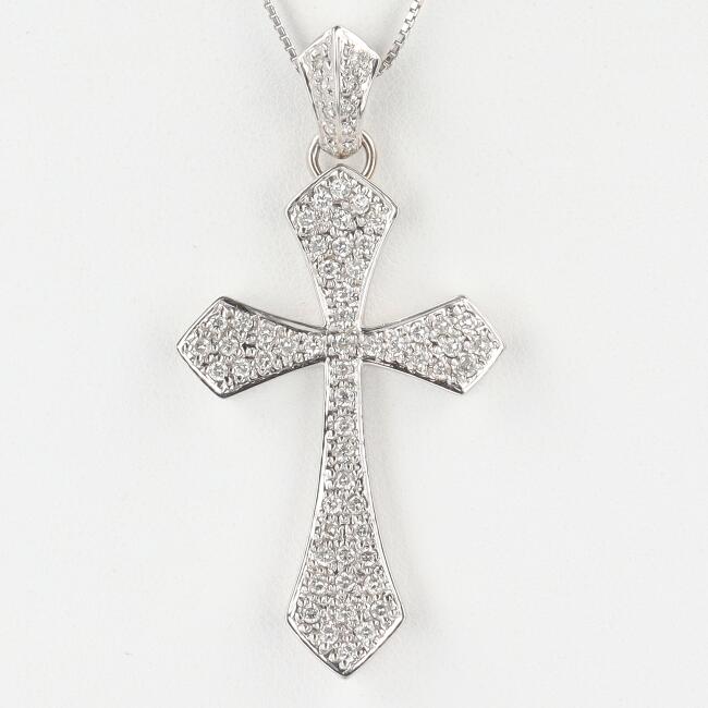 楽天市場】K18WG/K14WG(チェーン) ダイヤモンドクロスネックレス D1