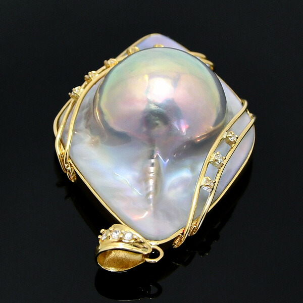 楽天市場】特大 ブルー マベ真珠 ダイヤモンド K18YG ペンダントトップ