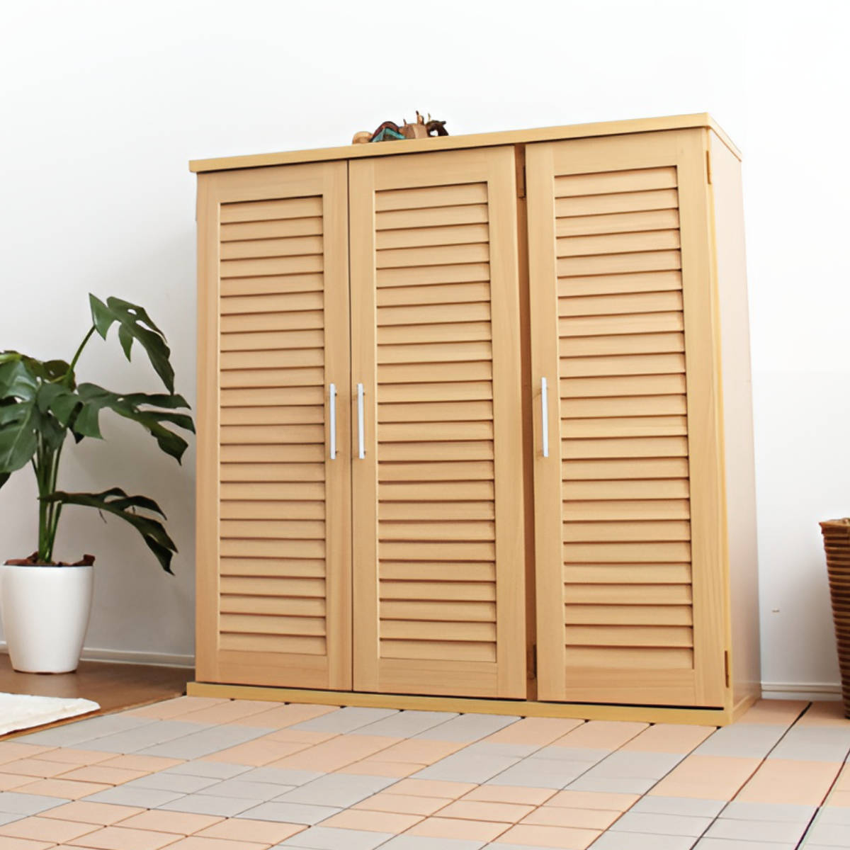 楽天市場】ルーバー扉 シューズボックス 幅90cm 木製 （ 靴 収納 下駄