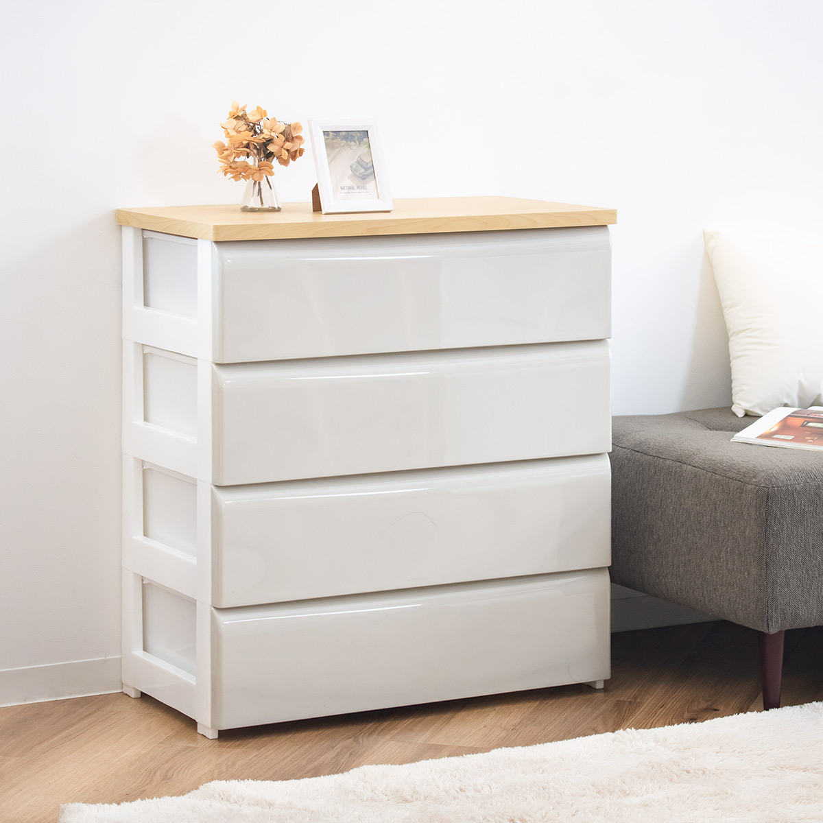 楽天市場】チェスト 4段 幅74×奥行40×高さ80.7cm 木目調天板 （ 送料