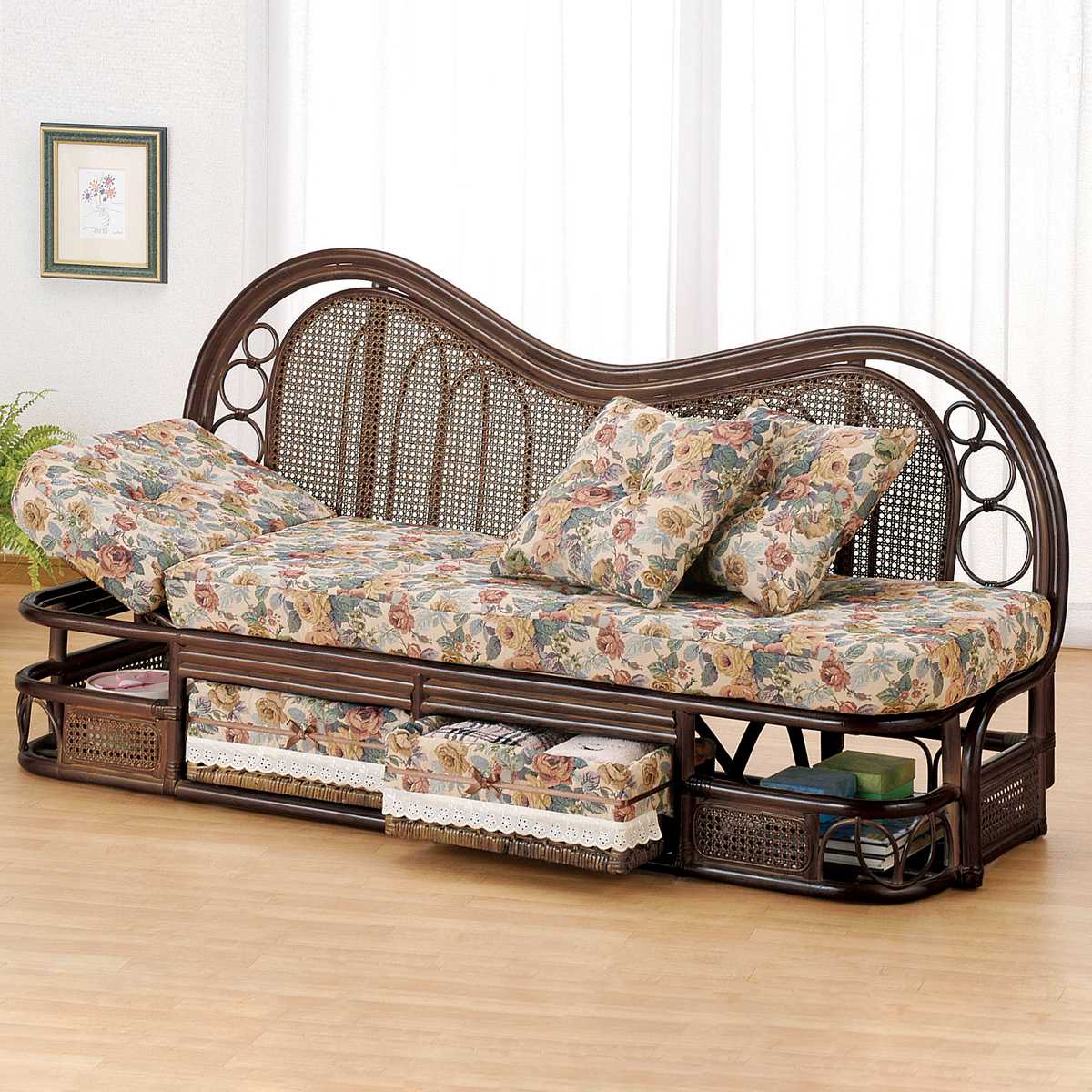 楽天市場】籐 カウチソファ リクライニング 引出し付 幅165cm （ 送料